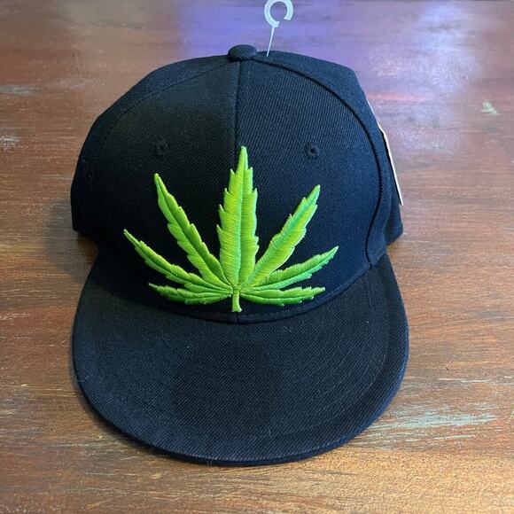 NWT Black Trucker Hat with Green Leaf Snapback One Size Fits All - Picture 2 of 7